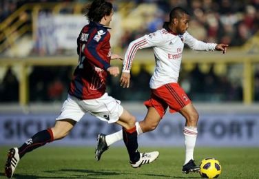 a.c. milan's robinho wearing adidas adizeros against bologna.