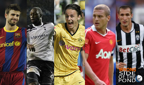 gerard pique, ledley king, neven subotic, nemanja vidic, and giorgio chiellini